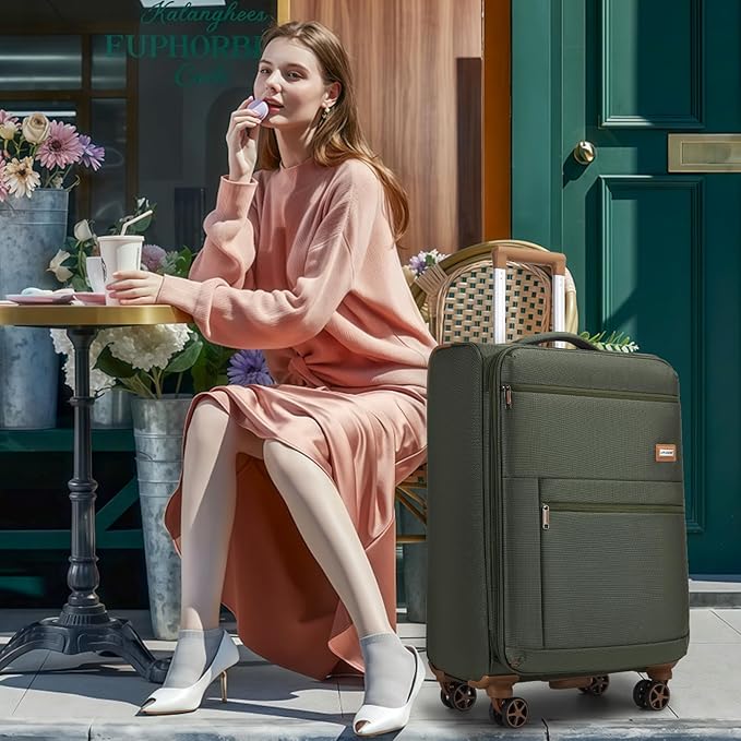 Softshell Luggage Expandable 4 Piece Set (16/20/24/28 Inch) Suitcase Softside Lightweight Luggage Travel Set Elegant Suitcase (Army Green)