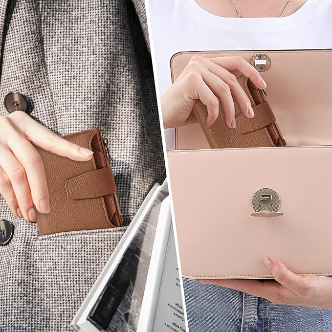 Airkit Small Wallet Women RFID Blocking Soft Leather Bifold Compact Card Holder Wallet for Women with Zipper Coin Pocket 4 ID Window
