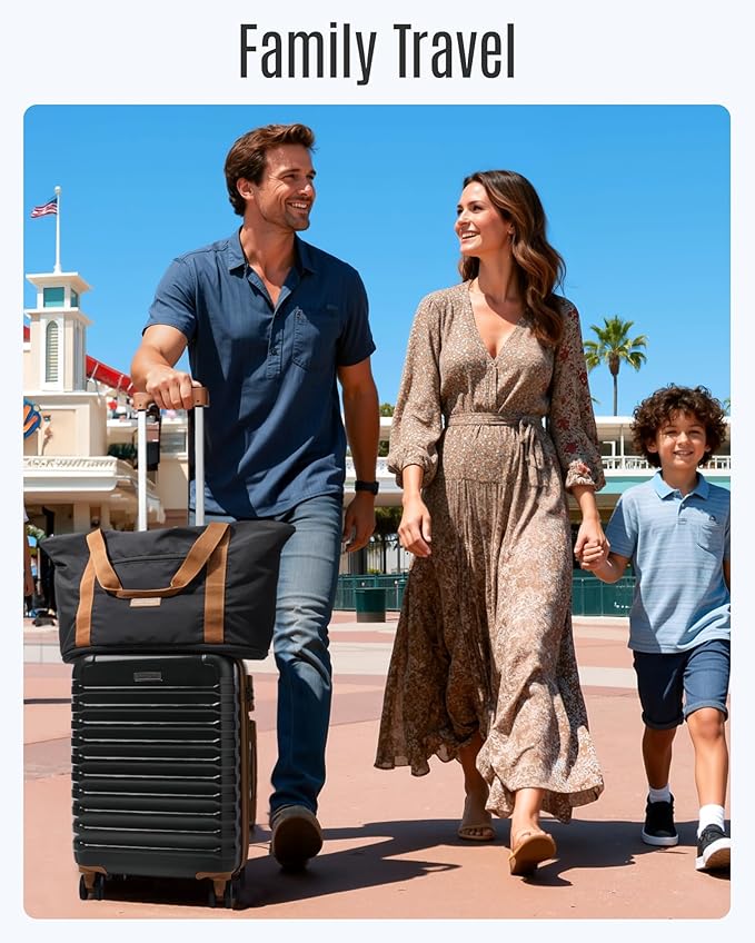LIGHT FLIGHT Luggage Sets, Carry On Luggage 22x14x9 Airline Approved, Carry On Travel Bag Suitcases with Wheels, Expandable Hardside Lightweight Rolling with TSA Lock 2-Piece Set (DB/20),Black/Brown