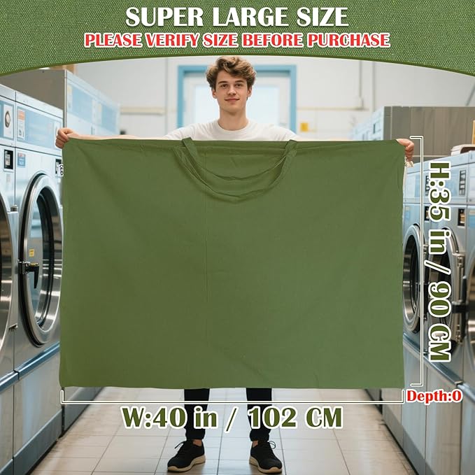 Canvas Laundry Bag 40"W x 35"H, Thick Canvas Laundry Bag with Handles & Drawstring, Extra Large Heavy Duty Washable Storage Sack (XXL,ArmyGreen)