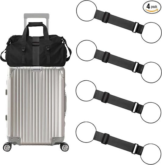 4 Pack Adjustable Luggage Straps for Add a Bag, Bungees Elastic Belt to Connect Suitcases, Luggage Connector Straps for Travel Essentials, Luggage Accessories Fastening Bag Strap - Black