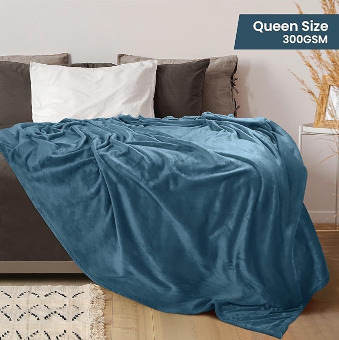 Utopia Bedding Fleece Blanket Queen Size Stone Blue 300GSM Luxury Fuzzy Soft Anti-Static Microfiber Bed Blanket (90x90 Inch)