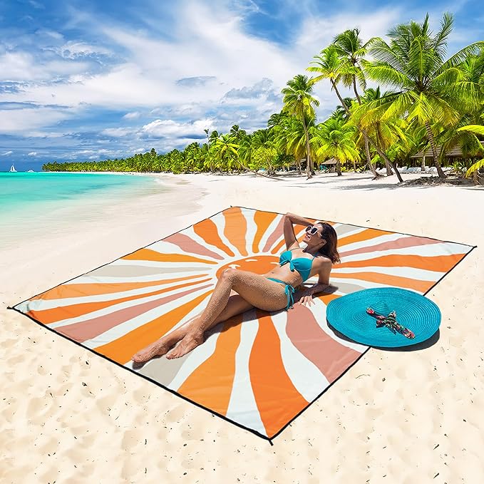 Beach Blanket Waterproof Sandproof Extra Large Beach Mat 79" X 83"/120"x108"for 1-8 Adults Quick Drying Durable Outdoor Picnic Mat for Beach Travel Camping Hiking