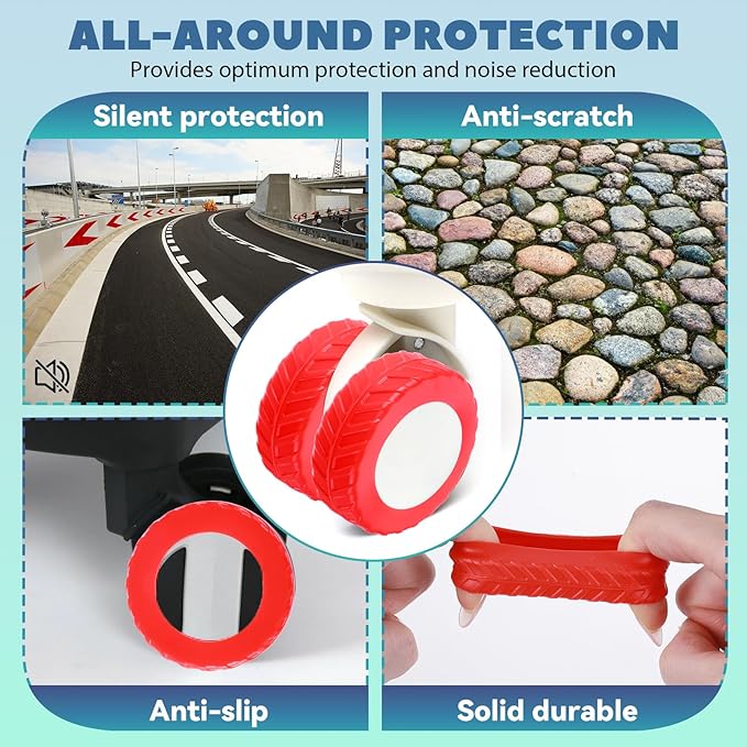 Ymapinc 8-PCS Red Silicone Luggage Wheel Covers, Anti-Slip Suitcase Protectors for 2.1-2.4 Inch Rolling Roller Wheels
