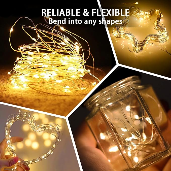 12 Pack Fairy Lights 7Ft 20 LED Twinkle String Lights 3 Modes Battery Operated Waterproof Firefly Starry for Mason Jar Wedding Birthday Party Table Centerpieces Bedroom Christmas,Warm White