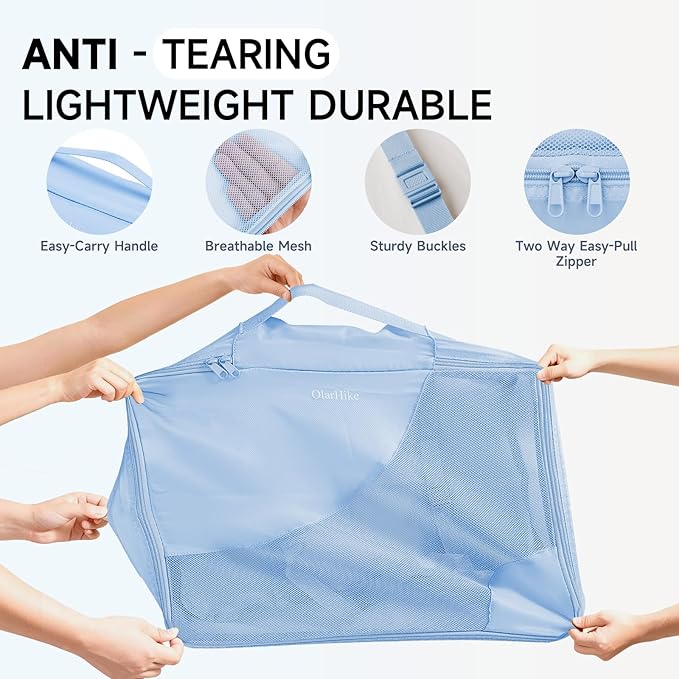 11 Set Packing Cubes for Travel, Gifts for Women Mom Kids, TSA Approved Bags for Makeup, Cosmetic, Toiletry, Suitcase Organizers for Checked Luggage, Cruise Essentials,Airplane Accessories, Light Blue