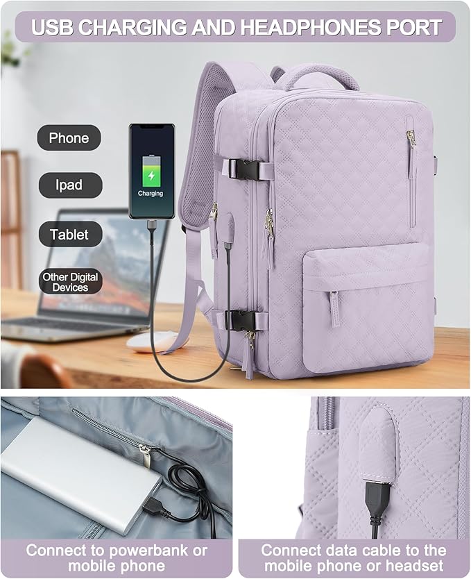 VGCUB Large Travel Backpack for Women Men, Carry on Backpack Airline Approved Gym Backpack Waterproof Business Laptop Daypack,Purple
