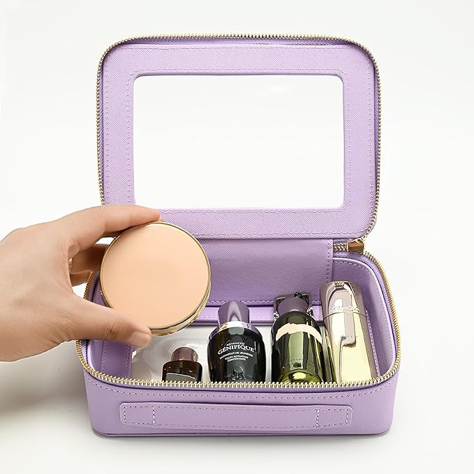 Aveniee Clear Makeup Bag Organizer, Travel Toiletry Bag Cosmetic Case for Women, Make Up Skincare Pouch Car Organizer Bag with Zippers for Essentials,Lilac,Medium Classic