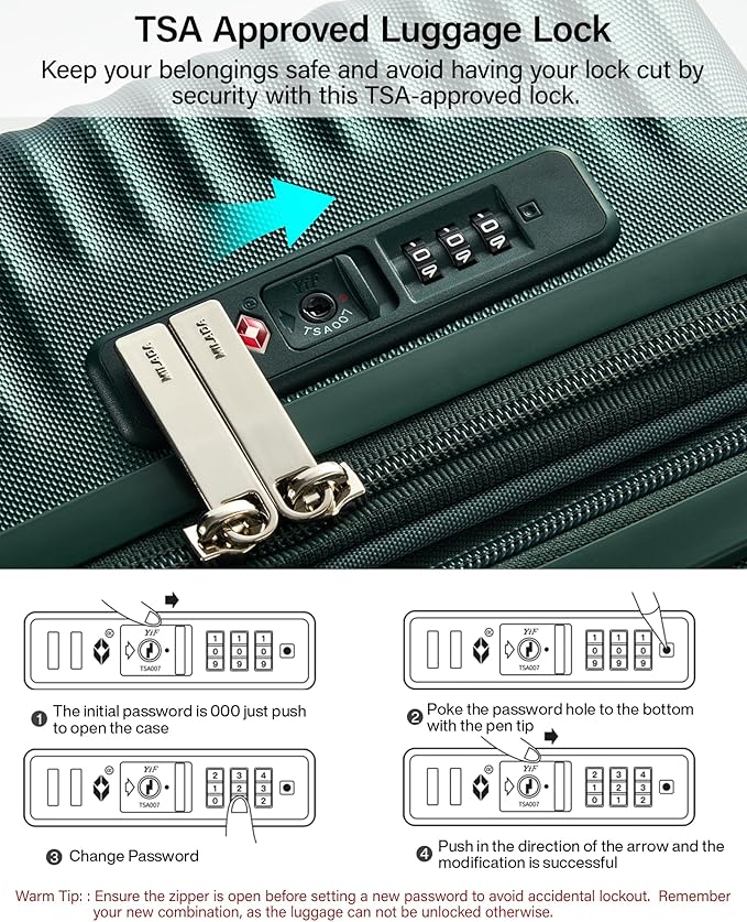 MILADA Expandable Carry On Luggage 20 Inch - Airline Approved Hardshell Suitcase with 8 Spinner Wheels, TSA Lock, Water-Resistant PC Shell, Lightweight & Durable for Travel, Blackish Green