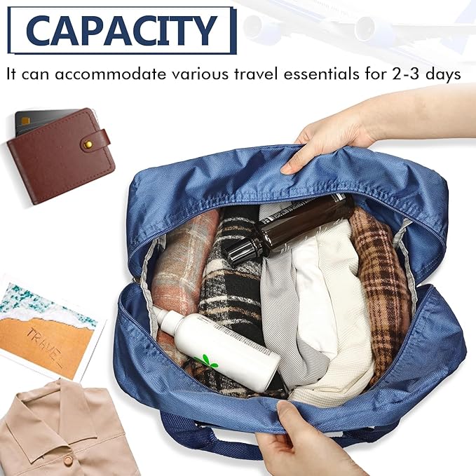 Travel Duffel Bag Lightweight Foldable Travel Bag for Women and Men Waterproof Tote Carry On Luggage Bag Weekender Overnight Bag (Blue)