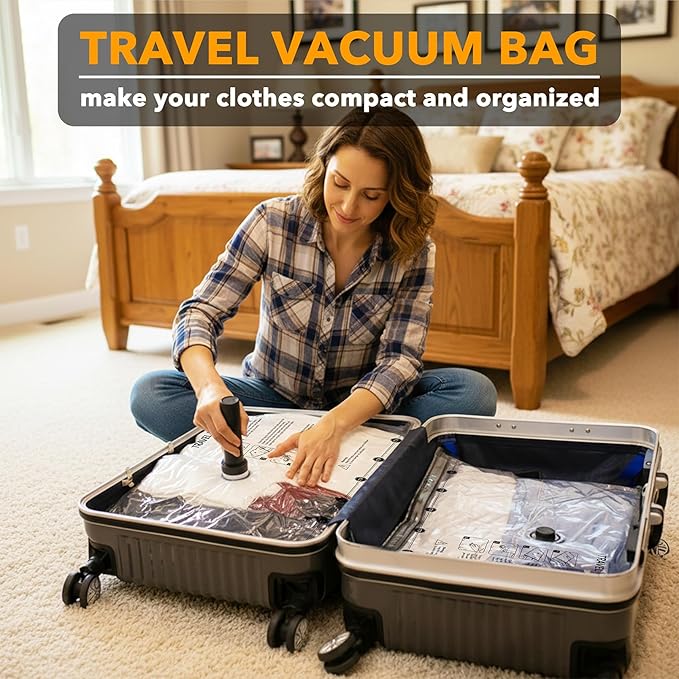 SpaceAid Travel Vacuum Bags for Luggage with Electric Pump, 18 Pack Vacuum Seal Bags for Clothing Travel, Space Saver Compression Bag for Backpack and Suitcase
