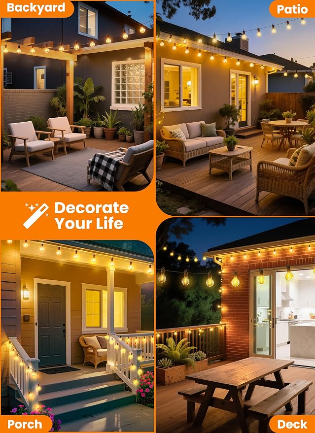 Outdoor String Lights, 200FT 100 LED Bulbs String Lights, IP65 Waterproof Connectable G40 Outside Patio Light for Backyard Porch Balcony Garden Decor Christmas Camping Gazebo
