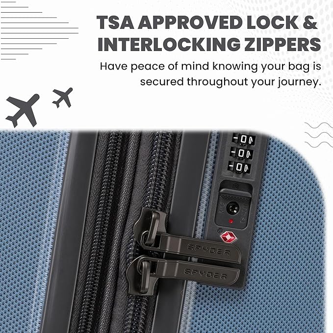 Spyder Rails Expandable Hardside Upright Suitcase with 360° Spinner Wheels, TSA Approved Lock (Denim, Carry-On)