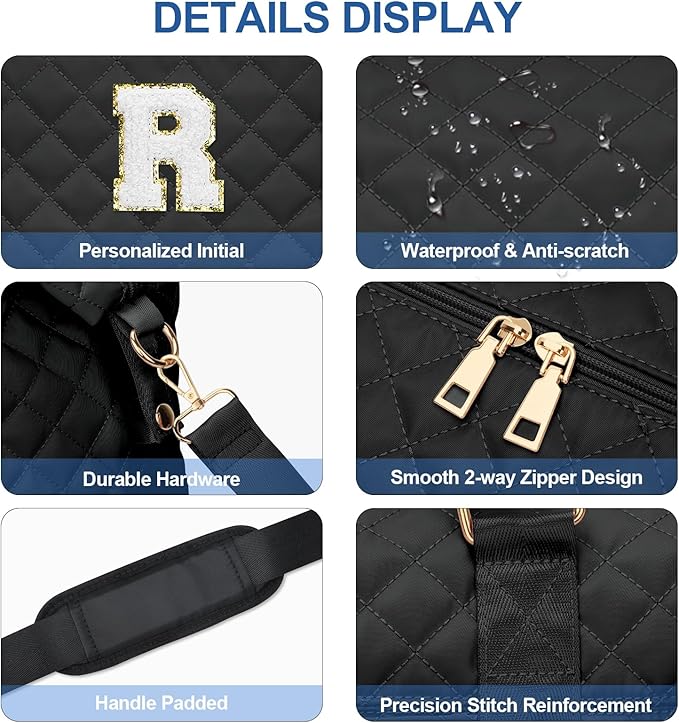 Gifts for Women, Initial Travel Duffle Bag, Personalized Weekender Overnight Bags, Gift for Mom Friend College Girl Graduation Teacher（Black,R)