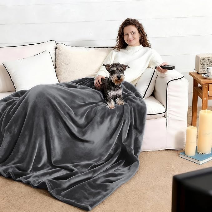 NANPIPER 100% Waterproof Blanket Queen Size Cover for Bed, Reversible Fleece Love Blankets, Spill-Proof Dog Pads for Camping, Travel, Dark Grey/Light Grey 80x90 inches
