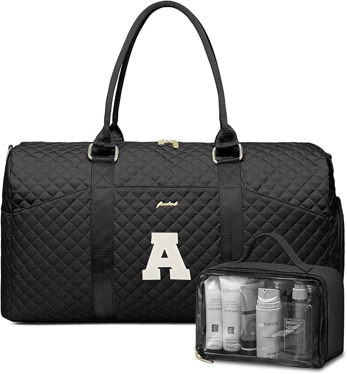 Women Weekender Travel Duffle Bag: Initial Duffel Overnight Bags with Shoe Compartment Large Carry on Tote with Toiletry Bag Weekend Traveling Yoga Gym Hospital Bag for Women with Wet Pocket Letter A