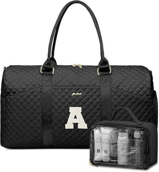 Women Weekender Travel Duffle Bag: Initial Duffel Overnight Bags with Shoe Compartment Large Carry on Tote with Toiletry Bag Weekend Traveling Yoga Gym Hospital Bag for Women with Wet Pocket Letter A