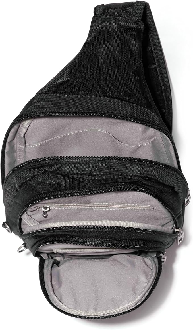 Baggallini Securtex® Anti-Theft Multi Zip Sling - Lightweight 8.6"x15.2" Travel Bag with Locking Zippers & RFID Protection