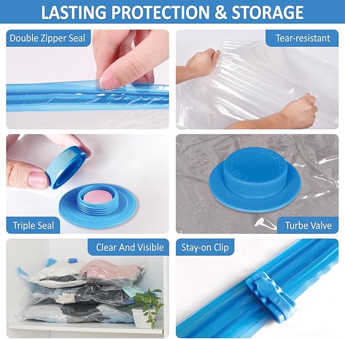 Cozy Essential Travel Vacuum Storage Bags with Rechargeable Cordless Electric Pump, Space Saver Bags for Luggage, Suitcase, Carry-On, for Clothes, Blankets, Comforters, Pillows, 10 Combo