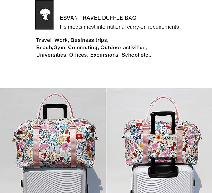 ESVAN Travel Tote Duffel Gym Bag,Weekender Overnight Carry-on Tote Crossbody Bag with Wet Pocket and Trolley Sleeve Upgraded