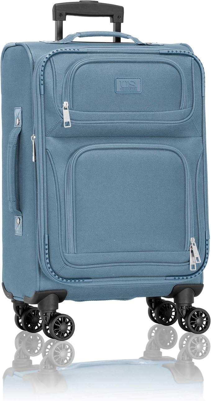 U.S. Traveler Rio Lightweight Softside Rolling Carry-on Suitcase, 4-Wheel Single, Light Blue
