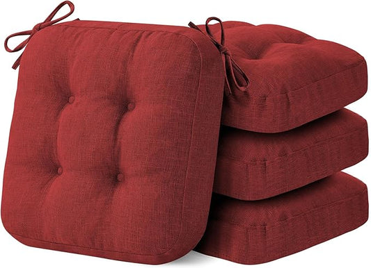 Chair Cushions for Dining Chairs, Dining Chair Cushions, Tufted Indoor Chair Pads with Ties & Non Slip Backing, Seat Cushions for Kitchen Chairs 16.5” x 16.5” x 3.5”, Set of 4, Red