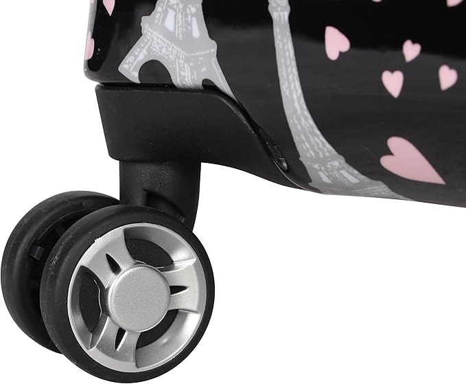Betsey Johnson Designer 20 Inch Carry On - Expandable (ABS + PC) Hardside Luggage - Lightweight Durable Suitcase With 8-Rolling Spinner Wheels for Women (Paris Love)