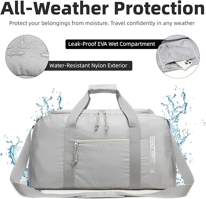 Foldable Travel Duffel Bag, Lightweight & Easy to Carry Water-Repellent Duffle Bag - 2-Way Zipper & Interior Pouch, Ideal for Weekend Trips, Daily Use,Camping，Sports
