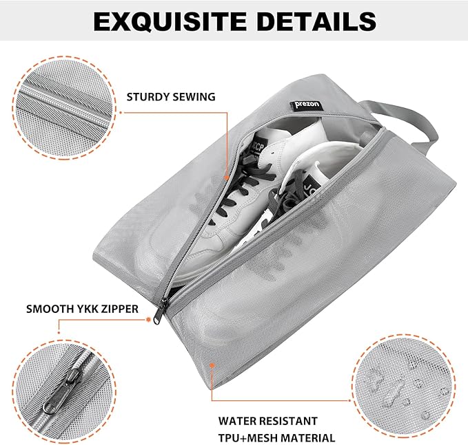 Travel Shoe Bags - Water Resistant TPU Mesh, Sturdy YKK Zipper, Unisex Shoe Pouch for Travel or Home Storage