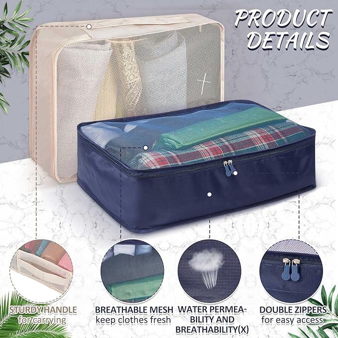 Silkfly 12 Pcs Packing Cubes for Suitcase Travel Luggage Bags Bulk Mesh Organizer Set for Hiking Camping Backpacking Clothes Accessories (Dark Colors,XL, L, M Size)