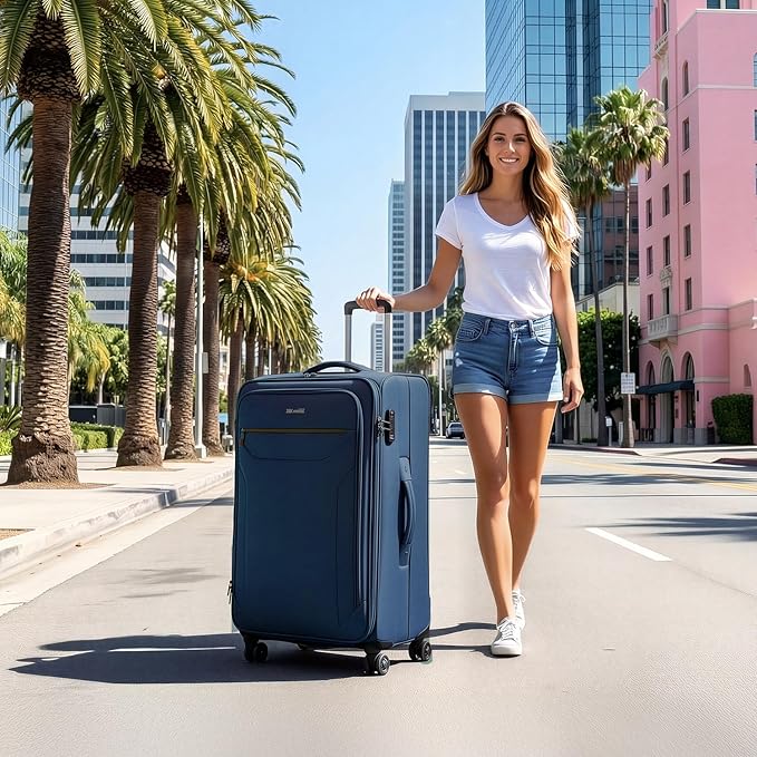 Softside Suitcases with Wheels 32 Inch Luggage,Expandable 20% Luggage w/Spinner Wheels and TSA LOCK,Large Checked Suitcase for Men/Women（Navy,32in）