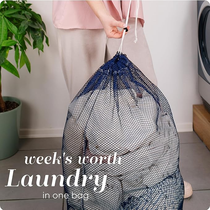 Handy Laundry Mesh Laundry Bags 2 Pack, XL 24 x 36 in, Heavy Duty Nylon, Machine Washable with Drawstring Closure, Large Bag for Delicates, Travel, College Dorm, Camping, Storage, Blue