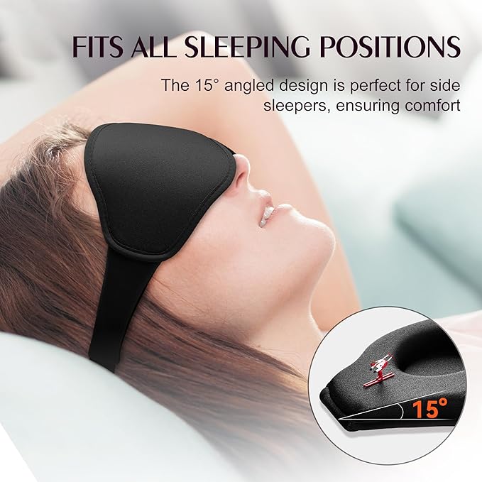 Sleep Masks for Women Men - Blackout Eye Cover for Lash Extension, 3D Contoured Sleep Mask for Side Sleeper, Soft Memory Foam, Sleep Masks for Travel, Airplane, Night(Cloud Black, Cloud Pink)