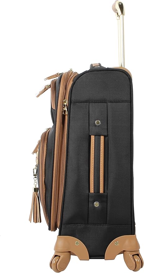 Steve Madden Designer-Gepckkollektion Leichter Softside-Koffer fr Damen und Herren strapazierfhige 50,8 cm groe Tragetasche mit 4 rollenden Spinner-Rdern, Harlo Black, 20in, Carry on Bag With Spinner