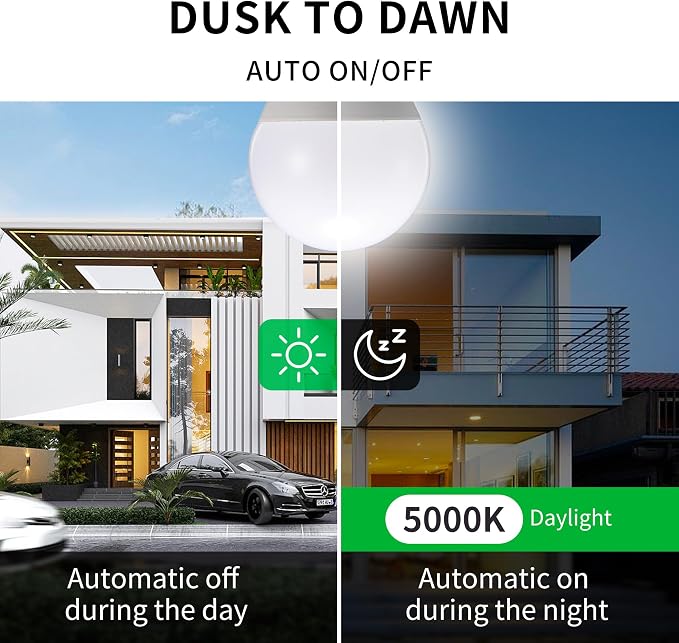 Qualilux Dusk to Dawn Light Bulbs, Auto On/Off Light Sensing LED Bulbs Outdoor, Daylight, Small A15 4-Pack, 5W 450LM 40W Equivalent, HQ-H031