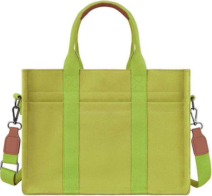 FIORETTO Canvas Tote Bag for Women with Zipper Closure & Individual Compartments for Work College for Teacher & Nurse