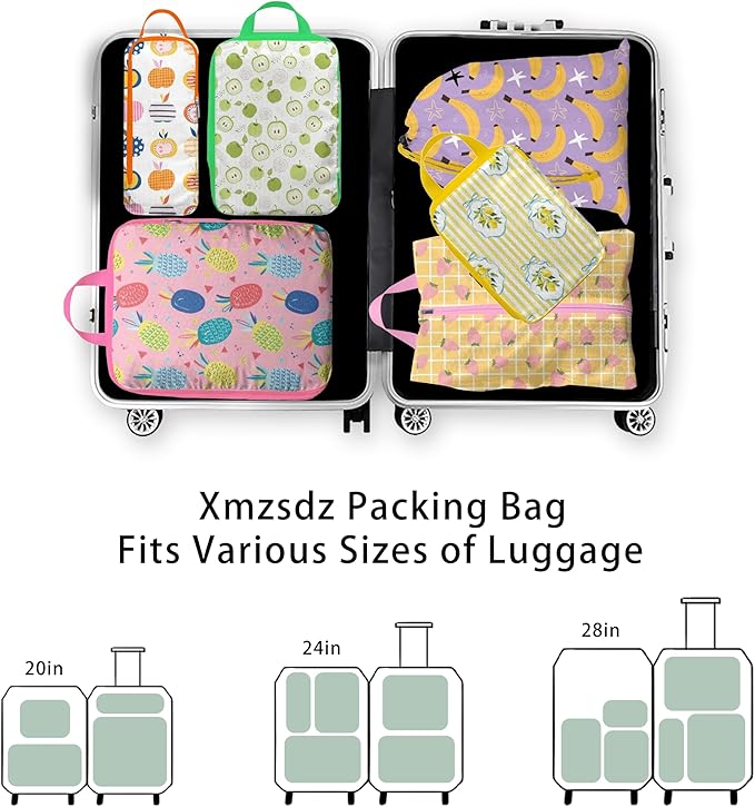 6 Pcs Compression Packing Cubes, Packing Cubes for Travel, Waterproof Luggage Organizer Bags Set, Cute Packaging Cubes for Women Kids Backpack Carry-Ons