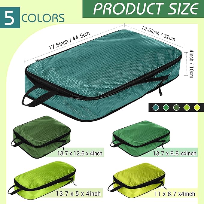 5 Pack Compression Packing Cubes for Travel Space Saving Cubes Luggage Organizer for Suitcase(Green,Mixed)