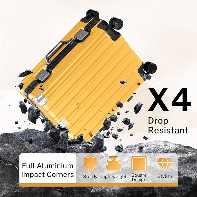 Krute Carry On Luggage 20 inch Aluminum Frame Luggage with Spinner Wheels Hardshell No Zipper PC+ABS TSA Lock Zipperless Suitcases