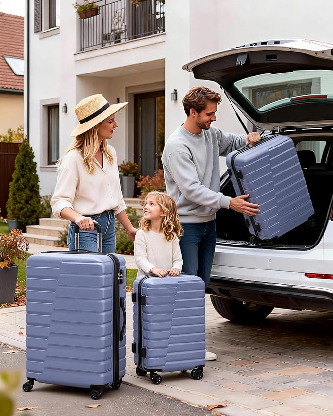 Coolife Luggage Sets, 3 Piece Hard Shell Suitcase Set with Spinner Wheels, Expandable Large Checked Luggage, Lightweight Rolling Carry On with TSA Lock Blue