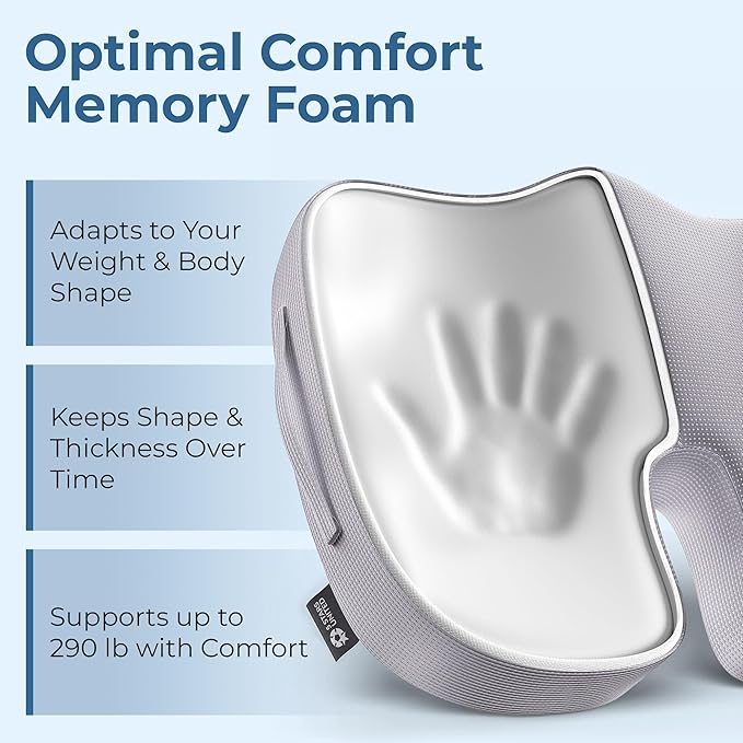 5 STARS UNITED Seat Cushion - Memory Foam Chair Cushion for Tailbone Pain Relief - Ergonomic Support for Coccyx, Sciatica & Butt - Office, Desk & Gaming Chair, Car Seat, Wheelchair, Airplane, L Gray