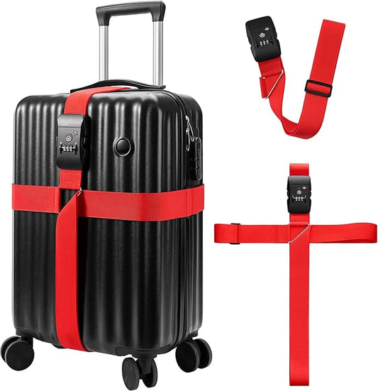 Chelmon Luggage Straps TSA Approved for Suitcases with Luggage Lock, Heavy Duty Adjustable Buckle Belt Anti Burst, Bright Colors Easy to Identify
