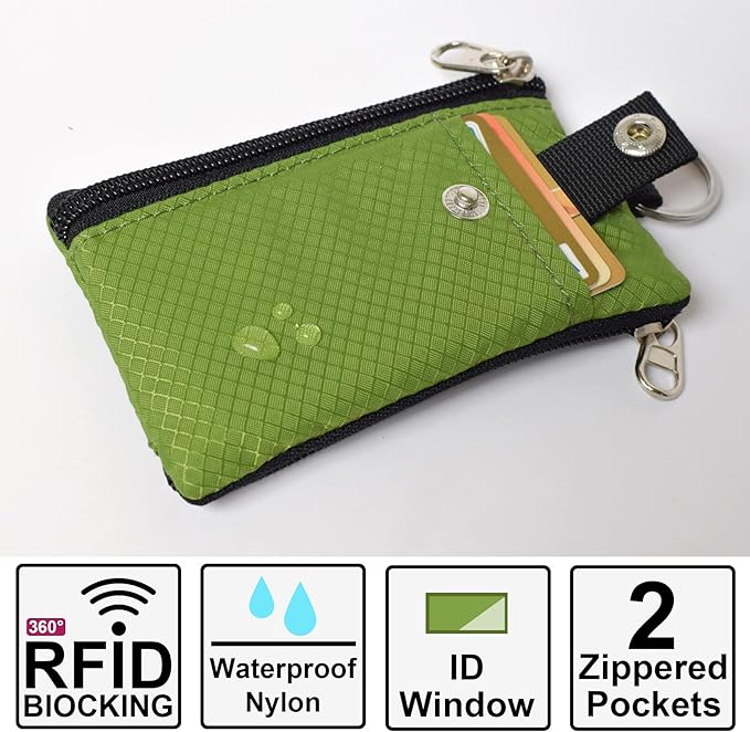 CHENSPRX Minimalist RFID Blocking Small Wallet with ID Window,WaterResistant Zip Id Case Wallet with Lanyard Keychain for Cards,Cash,Travel,Women,Men