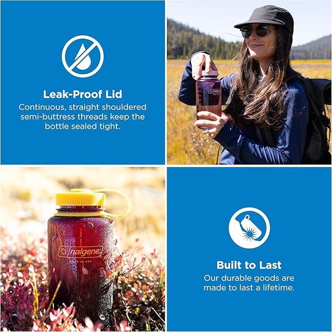Nalgene 32 oz Wide Mouth Water Bottle | BPA-Free, Durable & Leak Proof, Lightweight Bottle for Hiking & Gym, Work & Travel