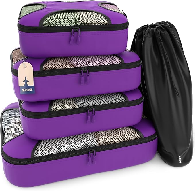 Shacke Packing Cubes for Travel 5 Set - Compression Luggage Organizer Bags - Versatile Travel Organizer for Women and Men - Optimized Packing Bags - Travel Essentials (Orchid Purple)