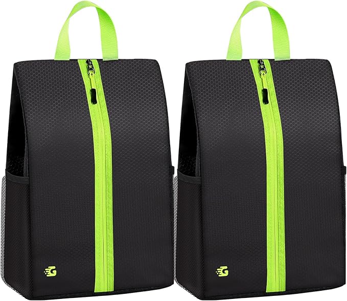 Smell Proof Shoe Bags for Travel-Soccer Cleat Bag Smell Proof with Active Carbon Fabric | Odor-Absorbing Water-Resistant Track Shoe bags for Sports (2 Black with Green, UP TO US14)