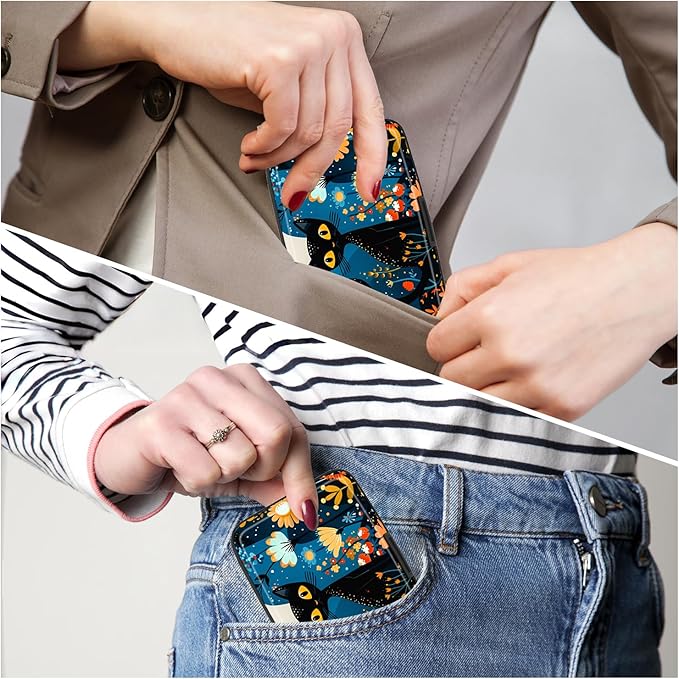 Credit Card Holder, Mini Aluminum Card Wallet RFID Blocking Slim Metal Hard Card Case for Women Men, Cute Cat