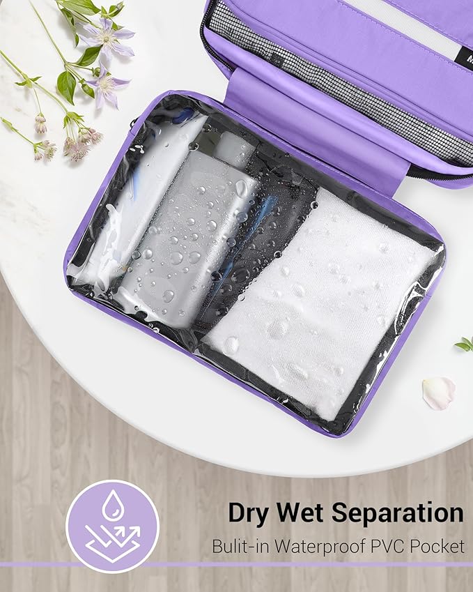 Maliton Toiletry Bag for Men & Women Travel Toiletry Bag Hanging Toiletry Bag Hygiene Organizer with 4 Compartments Waterproof Bathroom Shower Bag Large Toiletries Travel Bag (Purple)