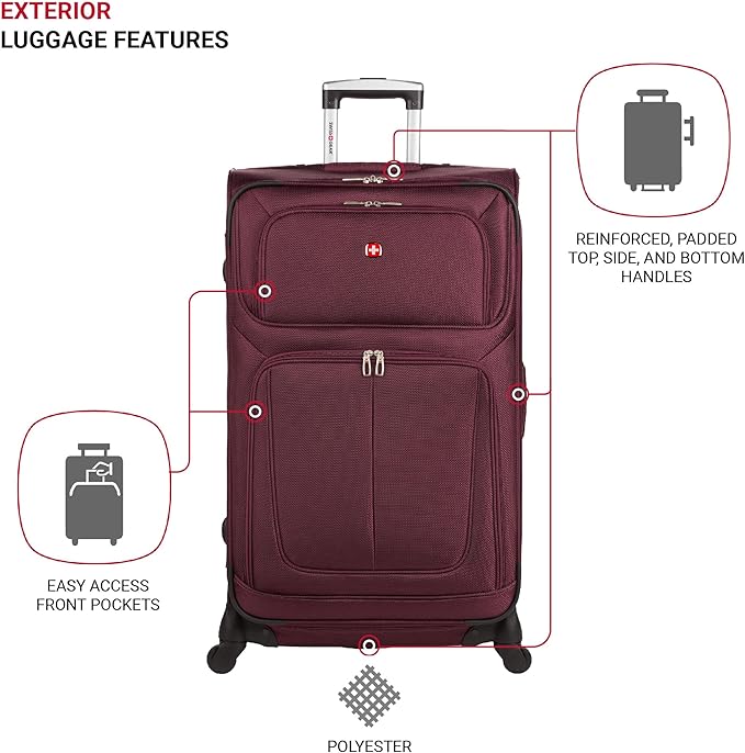 SWISSGEAR Sion Softside Expandable Spinner Luggage Durable Lightweight Travel Suitcase, Merlot, 2-Piece Set (21/29)