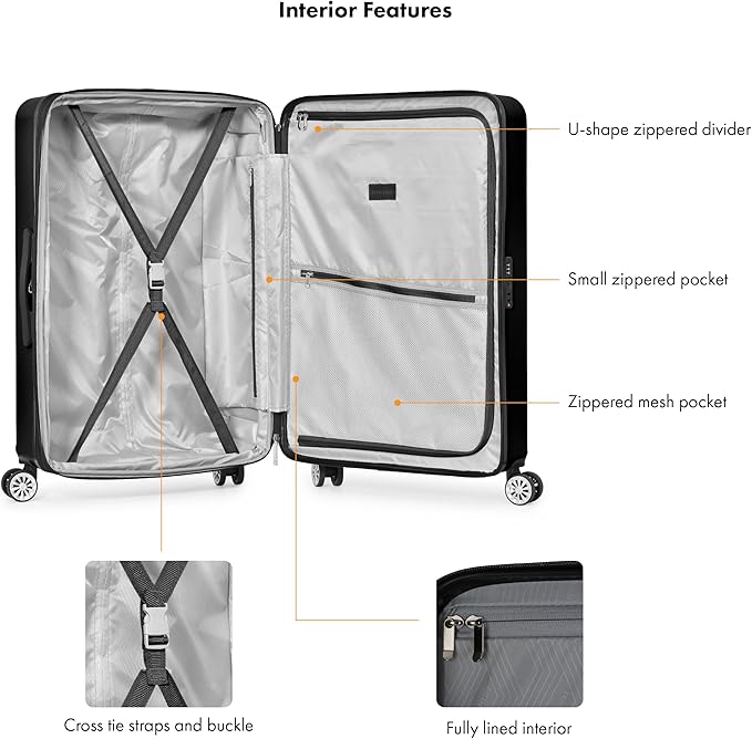 Travel Select Snowcreek Hardside Expandable Spinner Luggage Set w/USB Port, Black, 2-Piece